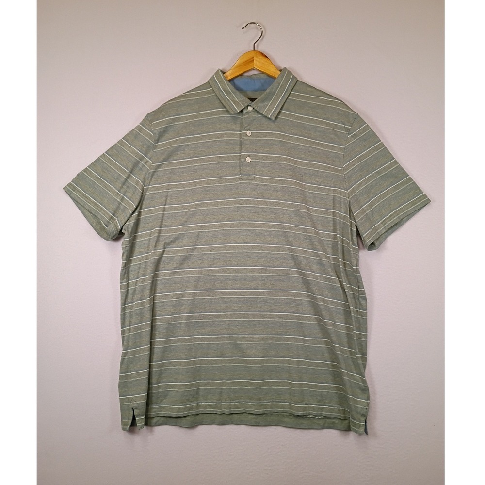 Classic Preppy Jos. A. Bank Men XL Green Striped Pima Cotton Tailored Polo Shirt
